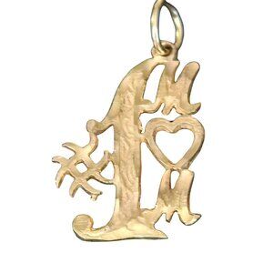 Vintage 14K Gold #1 MOM Pendant Charm With Heart Detail